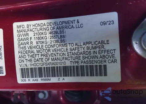 2024 Honda Accord Hybrid Sport from USA, damaged, VIN 1HGCY2F5XRA001010
